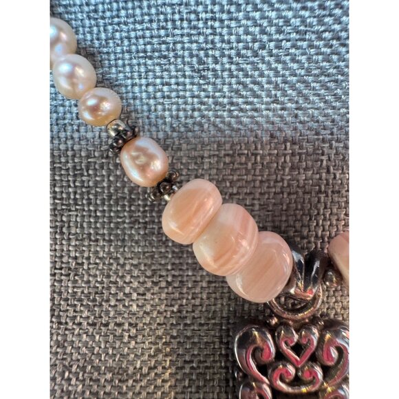 Vintage Barse Sterling Silver Pink Beaded Necklace Pendant - Picture 3 of 7